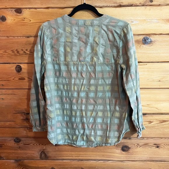 Prana green square printed sustainable blouse Size Medium - Picture 2 of 8